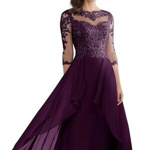 Lace Mother of The Bride Dresses for Wedding Guest Long Chiffon A Line Half Slee